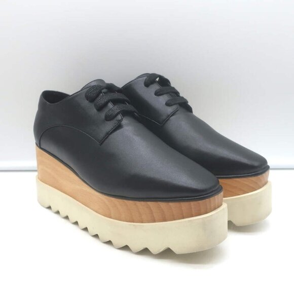 Stella McCartney Elyse Platform Lace-Up Shoes Black Faux Leather Size 37